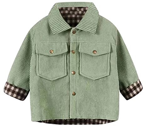 Damen Winterjacke Kleinkind Kinder Baby Jungen Plaid Knopfleiste Taschen Cord Jacke Mantel Oberbekleidung Winddicht Warme Kleidung Mantel Jacken Babys Jungs (Green, 18-24 Months)