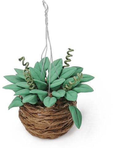 Odoria 1/12 Miniatur Puppenhaus Hängepflanze Miniaturen Pflanzen Blumenampel Puppenstube Deko Zubehör, Dunkelgrün