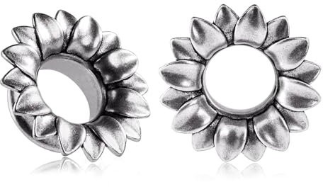 Longbeauty 1 Paar Flesh Tunnel Edelstahl Ohr Plugs Expander Gauges Blumen Ohr Piercing Schmuck für Damen Herren, Silber, 12MM