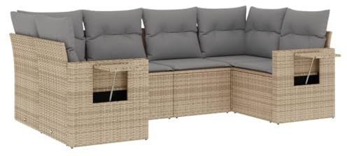 vidaXL Garten Sofagarnitur mit Kissen 6-TLG., Gartenmöbel Gartengarnitur, Sitzgruppe Sitzgarnitur, Lounge Sofa Garnitur Terrasse, Beige Poly Rattan