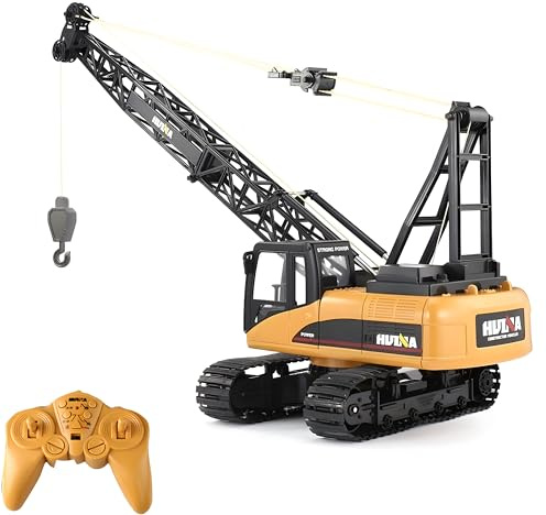 RLS Huina 1572 RC Crawler Crane 1:14 Scale Construction Vehicle Toy, 2.4GHz 15CH Remote Control Excavator Truck with Grab, 680° Rotating Cab, Alloy Metal Parts, Lights & Music