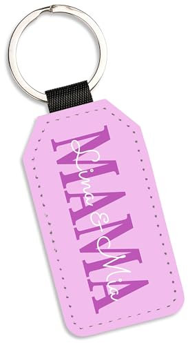 True Statements Schlüsselanhänger personalisiert „MAMA“- mit Kinder-Namen selbst gestalten - Geschenk-Idee Muttertag Geburtstag Weihnachten - mit Schlüsselring – Kunstleder (Lila)