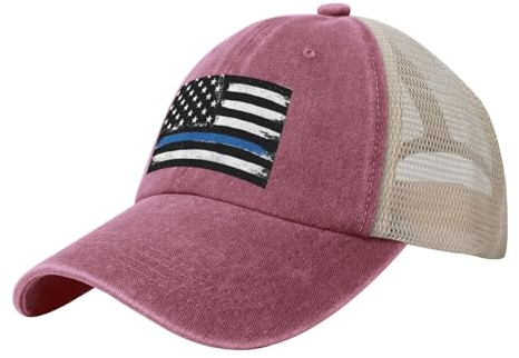 ESASAM Blaue dünne Linie, USA-Flagge, Cowboy-Netz-Baseballkappe, atmungsaktiv und stilvoll, Outdoor-Hut für Damen und Herren, Baseballmütze, Sonnenschutzmütze, Unisex-Mütze, Blaue dünne USA-Flagge,