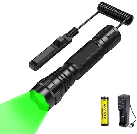 KUPRO Green Light Torch 1000 Lumens Tactical Hunting Green LED Torch 150 Yards Zoomable Green Beam Signal Flashlight Predator Light Single Mode Waterproof Flashlight for Fishing, Hunting
