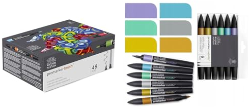 Winsor & Newton Promarker Brush Coffret X48 Collection des essentiels & Promarker Metallic Set de 6