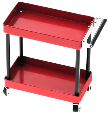 PUNELE Tools Trolley Kit, Mini 2‑Tier Tools Storage Trolley Mobile Workshop Garage Repair RC Accessories for 1/8 1/10 1/12 1/16 Scale Model, Large Size (Red)