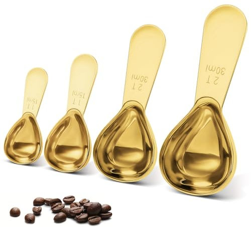 Dosificador Cafe Molido,Guador 4 Pcs Cucharillas Cafe Color Dorado Cuchara Corto De Café De Acero Inoxidable Para Té Suelto Azúcar Harina Cucharada Medidora De Café 15ml y 30ml Cucharas Medidoras