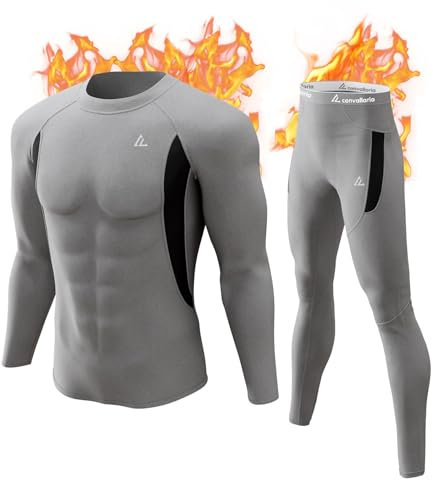 CL convallaria Thermounterwäsche Herren Funktionsunterwäsche Skiunterwäsche Atmungsaktiv Innenfleece Thermo Unterwäsche Set Weich Thermounterhemd Thermounterhose für Männer, Grau