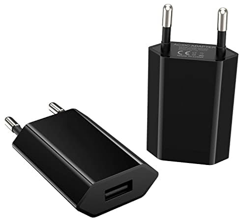 (2 Packs) Prise Secteur USB, Universel(5V 1A) Chargeur Apple USB Adaptateur Prise pour iphone 11, 8, 7, 6, SE, X, XS, Mini, iPad, Samsung Galaxy Pixel Nexus Huawei Xiaomi HTC Sony LG etc (Noir)