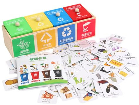 BESTonZON Juguete de Basura Cubo de Basura de Juguete De Madera