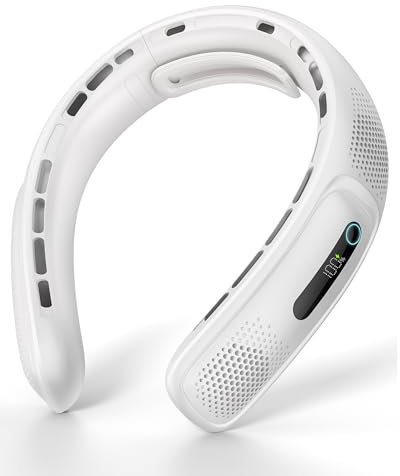 Jkjoy Portable Neck Fan, 4 Turbo Bladeless Neck Fan, 4000 mAh Battery Operated USB Rechargeable Personal Fan, 360° Cooling Hands Free Fan, 3 Speeds, LED Display, Wearable Fan for Office Travel Gifts