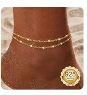CASSIECA Bracelets de Cheville pour Femme en Plaqué Or 14k Bracelets de Cheville Tendance Délicats Empilable Bracelet de Cheville Ajustable Corde Chaîne Perlée Pied Bijoux de Plage pour Femme