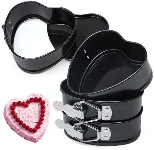 BelleStyle Kleine Herz Springform, 4 Stück 12cm Herz Kuchenform Antihaftbeschichtet, Kuchen Springform Backformen mit Flachboden Kuchenformen Auslaufsicher, Kuchenbackform Backzubehör für Kuchen, Brot