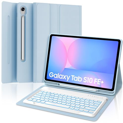 SENGBIRCH Custodia per tastiera per Samsung Galaxy Tab S10 FE Plus 13,1 2025, layout UK, tastiera Bluetooth wireless retroilluminata a 7 colori, custodia protettiva per Tab S10FE+ Plus da 13,1