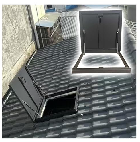 Große Dachluke mit Diebstahlschutz, Metalldeckel für Dachbodentreppenauslass für Wartungsdach, regendichte Dachfensterabdeckung mit Gasdruckfeder und Griff sowie Gummidichtungsstreifen (91,4