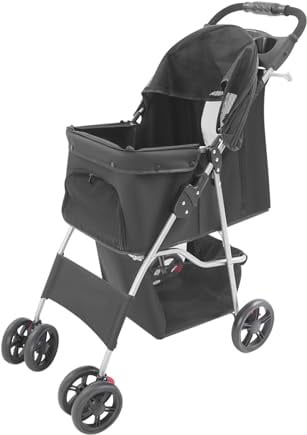 Donened - Haustierwagen, Haustier Buggy mit Ablagekorb für Einkäufe, Räder mit 360° Bremsen, für Mittelgroße Hunde bis 15 kg