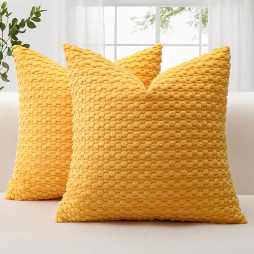 JOTOM 2er Set Cord Kissenbezüge, 3D Bubble Texture Boho Zierkissenbezug Dekorative Sofakissen Dekokissen Kordsamt Kissenbezug Deko Kissenhülle für Couch Sofa Wohnzimmer (60x60cm, Gelb)