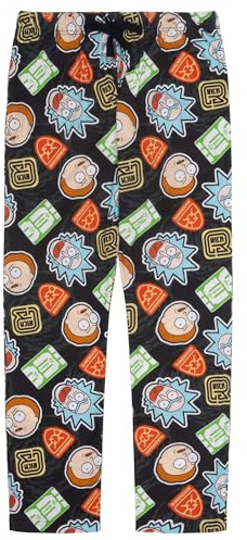 RICK AND MORTY 100% Cotton Mens Lounge Trousers All Over Print Pyjama Bottoms, Black