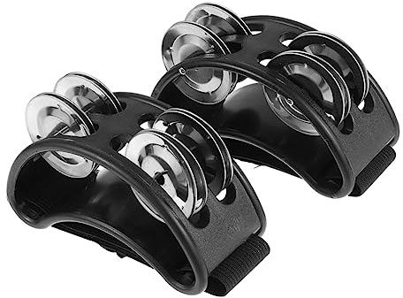 KONTONTY Fußtamburin Musikinstrument 2 Stück Mit Metall Schellen Elastischem Nylonriemen Schwarz Rhythmus Percussion Für Musiker Taktgeber Und Musikpädagogik