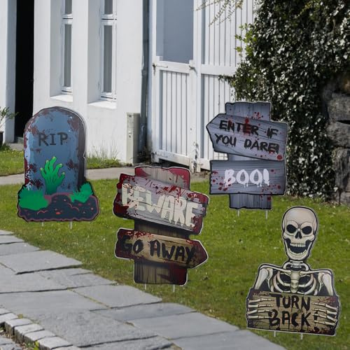 4 Pack Reusable Halloween Yard Signs Decorations Halloween Decor Garden Scary Spooky outdoor Decoration Waterproof Ghost Yard Stake Signs medium size