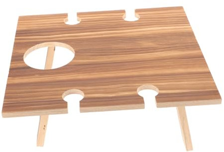 LOORGVEL Mesa de Picnic de Madera para Exteriores con Soporte para Vino para Camping y Jardín Mesa de Vino Portátil de Playa