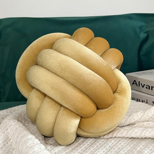 Knot Pillow Ball, 8.6 Inch Soft Decorative Velvet Knoted Throw Pillow | Handmade Round Knot Pillow for Sofa Couch Bed