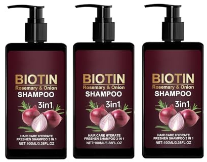 3-in-1 Onion & Rosemary Hair Growth Shampoo for Hair Loss and Thinning Hair, Promotes Healthier, Thicker and Stronger Hair for Women and Men (3PC)