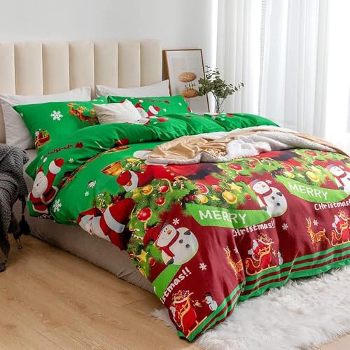 DreamNights X-Mas Duvet Quilt Cover & Pillowcase Bedding Set Multi-Colour Gift Presents for your Loved Ones Easy Care, Modern Duvet Cover Set Luxury Bedding Sets (Merry Santa, King)