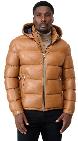 RICANO Vince - Herren Leder Steppjacke mit verstellbarer Kapuze (Slim Fit) - 100% Echtes Lamm Nappa Leder