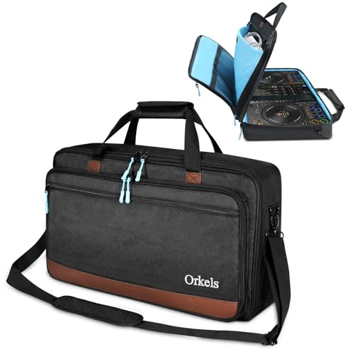 SUNDOY Custodia per DJ compatibile con controller Pioneer/Numark/Hercules – Custodia per il trasporto antiurto con tracolla e scomparti per accessori, Nero, 73x41x15-CM, Tessuto impermeabile