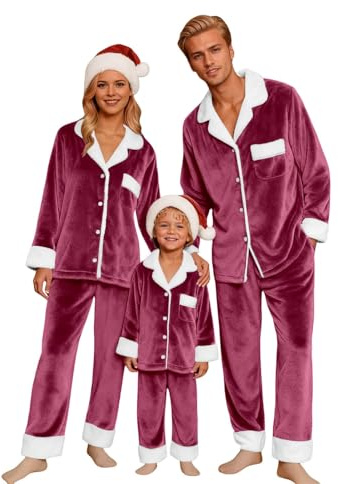 DaPongZhi Pigiama Natale Famiglia Pigiami Natalizi per Tutta La Famiglia Lunga Top + Pantaloni Lunghi Indumenti da Notte Pigiami Pile per Mamma Papa Bambini per Coppie Invernale (S)
