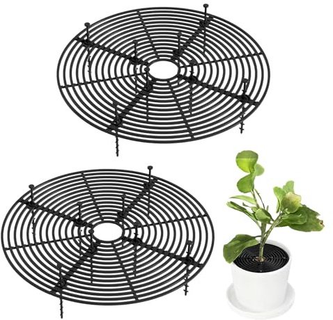 Zimoer Plant Pot Cover, Flower Pot Soil Guard, 2 Pcs Cuttable Plant Cover for Cats Babies, Plastic Pet Planter Protector, Flower Pots Grid for Children Pets (Round Black, 30cm)