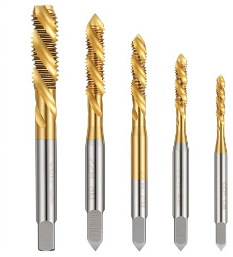 DOPENSPI 5 Stück Gewindeschneider Bit Set,HSS Titan Gewindebohrer Satz | M3 M4 M5 M6 M8 Metric Gewinde Einschnittgewindebohrer Fertigschneider Maschinengewindebohrer Bit für Metall Kunststoff Holz