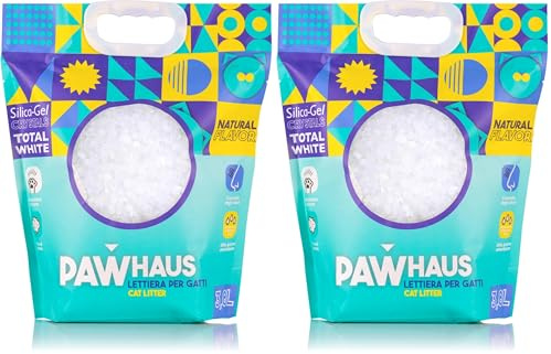 PawHaus – Arena de Cristales de silicio para Gatos, antiestática y Segura, Libre de Polvo, ultraabsorbente, retiene los olores, 3,8 l (Paquete de 2)