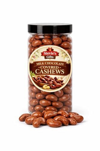 Milk Chocolate Covered Cashews, Premium Snacking Nuts in a Jar, 700g - By Stevie's Gifts