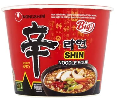 Nongshim Shin Noodle Soup, Big Bowl, Gourmet Spicy Flavour, Instant Ramen - Case of 16