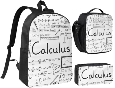 JKLQWC Set di 3 zaini per la scuola con stampa antica Egitto, serie Tribe, 43 cm, con borsa termica per il pranzo e astuccio per studenti, adolescenti, ragazze e ragazzi, Calcolo geometrico matematico