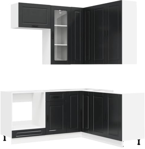 Owoxanthellate Cocina moderna Porto8 piezas – Cocina esquinera sin encimera – Bloque de cocina completo de madera para minicocina y cocina individual, color negro