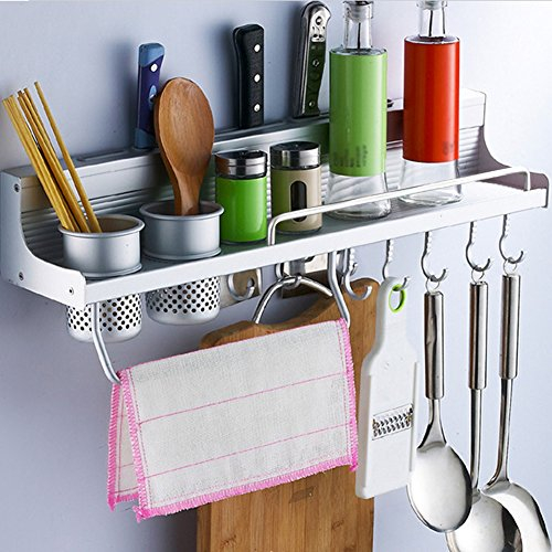 Candora Aluminum Multifunctional Wall Hanging Tools, Storage Stand Kitchen Utensils, Wall Mounted Kitchen Organiser Rack Include Spice Rack, Spoon Ladle Hanger, Towel rack and Other Kitchen Gadgets