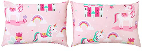 Bloomsbury Mill - Unicorno Magico, Principessa Delle Fiabe e Castello Incantato - Rosa - Coppia Di Federe (Extra) - 50 cm x 75 cm