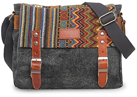 FANDARE Retro Umhängetasche für Männer/Frauen Business Crossbody Bag Outdoor Reise Camping Große Kapazität Umhängetasche Atmungsaktiv Leinwand, Grau, L, Freizeitrucksack
