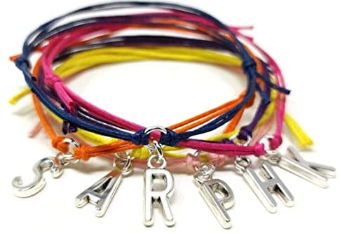 Personalised Initial Letter Tibetan Silver Charm Cord Friendship Wish Bracelet