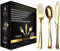 JL Prime 120 utensilios resistentes para fiestas y bodas, reutilizables, cubiertos dorados, 40 tenedores de plástico, 40 cucharas de plástico, 40 cuchillos de plástico