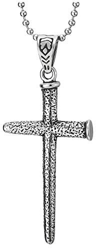Esclusivo Annata Texture Chiodi Croce Ciondolo, Collana con Pendente da Uomo Donna, Acciaio, Palla Catena 75CM