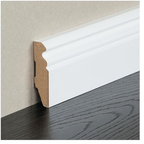 HORI® Sockelleiste Weiß RAL 9016 | MDF Fußleiste | Hamburger Profil | 16 mm stark, 2500 mm lang | Wandabschluss | Bodenleiste für Laminat, Parkett & Vinyl 96