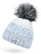 Neverless® Damen Strick-Mütze gefüttert Fleece-Innenfutter Fell-Bommel Kunstfell Winter-Mütze Bommelmütze Grobstrick Mehrfarbig hellblau-weiß