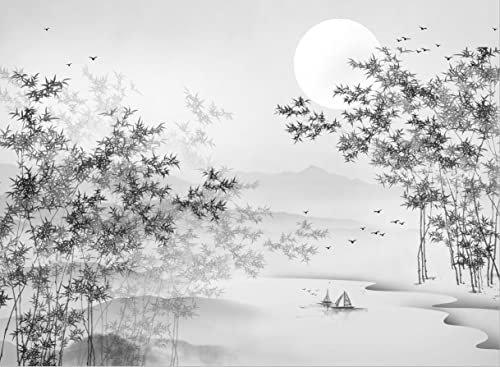 STROXTH WALLPAPER Papier Peint Panoramique Sur Mesure Bambou Noir Et Blanc 3d Paysage Nature Chinois Tropical Jungle Bambou Montagne Gris Chambre Adulte Enfant Salon Poster Geant Mural