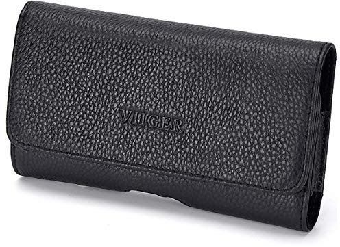 VIIGER Horizontal Slim Genuine Leather Phone Case w/Belt Loop Cellphone Belt Holster Smartphone Belt Case Holder Belt Pouch Magnetic Closure Compatible with iPhone 15 Pro Max/14 Pro Max/13 Pro Max