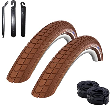 Angebot Set 2 x Schwalbe Big Ben Fahrradreifen Braun mit Reflex 50-622 (28 x 2.00) + 2 Schwalbe Schläuche AV19 inkl. maxxi4you Reifenheber