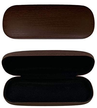 Iwood Brillenetui/Case/Hardcase/Brillenbox in Holzoptik mit Metallscharnier ? dunkelbraun (Wenge) - Hartschale mit Samteinlage zum optimalen Schutz der Brille - inkl. Mikrofasertuch